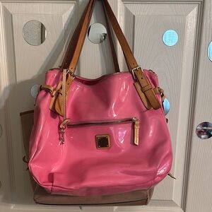 Dooney & Bourke Glossy Pink and Tan Shoulder Bag